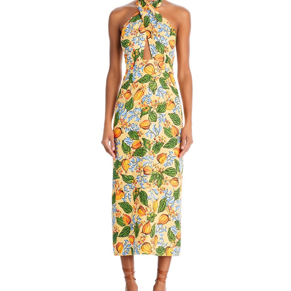 Rhode Paolo Yellow Floral Midi Dress